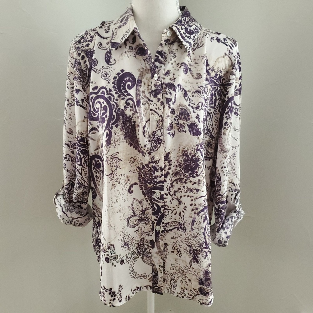 Chico's Paisley Blouse Purple & Gray sz 2